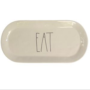 Rae Dunn EAT Platter Tray Oval White Black Large Letters Dimples NWT 2017 OG HTF
